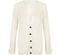 Pretty Attitude Grandma Cable Knit Cardigan for Women Chunky Button Long Sleeves (as8, Numeric, Numeric_8, Regular, Regular, White)