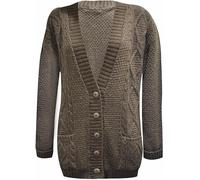 Pretty Attitude Grandma Cable Knit Cardigan for Women Chunky Button Long Sleeves (as8, Numeric, Numeric_8, Regular, Regular, Brown)