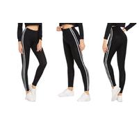 Pretty Attitude Ladies Contrast 2 Side Stripe Leggings Gym Stretchy Skinny Pants Trouser (16, Black)