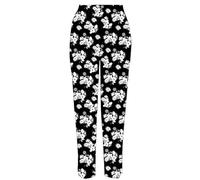 Pretty Attitude Ladies Floral Print Trousers Summer Elasticated Waist Full Length Pants (as8, Numeric, Numeric_12, Numeric_14, Regular, Regular, Black and White Daisy)