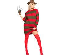 Pretty Attitude Ladies Horror Freddy Krueger Style Halloween Red Green Stripe Knitted Jumper Dress Top (UK, Numeric, 12, Regular, Regular, Red/Green Stripe)