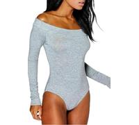 Pretty Attitude Ladies Women's Off Shoulder Long Sleeve Plain Slim-Fit Stretchy Party Blouse Crop Cross Wrap Jumpsuits Rompers Top Tee Bardot Bodysuit Leotard (14, Light Grey)