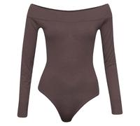 Pretty Attitude Ladies Women's Off Shoulder Long Sleeve Plain Slim-Fit Stretchy Party Blouse Crop Cross Wrap Jumpsuits Rompers Top Tee Bardot Bodysuit Leotard (8, Brown)
