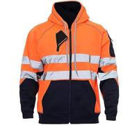 Pretty Attitude Mens 3 Zip Zipper High VIS Workwear Hoodie Reflective Hi Viz Visibility Highway Safety Hoody Sweatshirt Top UK S-5XL (UK, Alpha, XXL, Regular, Regular, 3 Zip Zipper - Orange/Navy)