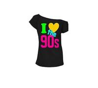 Pretty Attitude New Women's Ladies I Love The 90s T-Shirt Fancy Dress Costume Neon Festival Top (Black Love The 90s, 8)