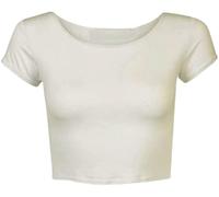 pretty attitude New Womens Ladies Short Sleeve Crop Top T-Shirt Vest Round Neck Stretch (as8, Numeric, Numeric_12, Numeric_14, Regular, Regular, Cream, M-L)