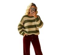 Pretty Attitude Oversized New Ladies Womens Chunky Knit Striped Baggy Jumper Knitted Sweater Thick Top Size 8-18 (UK, Numeric, 8, 10, Regular, Regular, Khaki & Cream)