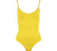Pretty Attitude Women Ladies Sleeveless Strappy Cami Bodysuit Leotard Plain Stretch Sexy Tank Top UK Sizes 8-26 (Yellow, 12-14)