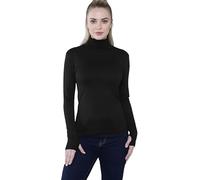 Pretty Attitude Women’s Long Sleeve Polo Neck Top with Thumb Hole Ladies Roll Neck Stretch Gym Yoga Running Base Layer Soft Viscose High Neck Pullover UK Sizes 8-14
