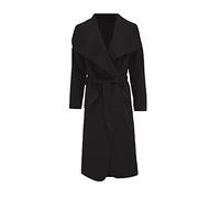 Pretty Attitude Women's Belted Duster Jacket Drape Long Coat Ladies Waterfall Italian Trench (Black, 8)