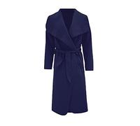 Pretty Attitude Women's Belted Duster Jacket Drape Long Coat Ladies Waterfall Italian Trench (Navy, 10)