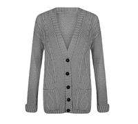 Pretty Attitude Womens Cable Knit Cardigan Chunky Button Everyday Aran Long Sleeves Grandad Plus Sizes (14, Grey)