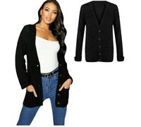 Pretty Attitude Womens Cable Knit Cardigan Chunky Button Everyday Aran Long Sleeves Grandad Plus Sizes (20, Black)