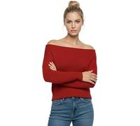 Pretty Attitude Womens Cable Knitted Off Shoulder Jumper, Long Sleeve Slash Neck Pullover Sweater, Winter Cropped Oversized Ladies Jumpers (UK, Alpha, S, M, Regular, Regular, Red)