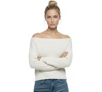 Pretty Attitude Womens Cable Knitted Off Shoulder Jumper, Long Sleeve Slash Neck Pullover Sweater, Winter Cropped Oversized Ladies Jumpers (UK, Alpha, S, M, Regular, Regular, White)