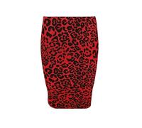 Pretty Attitude Women's Casual High Waist A-Line Wet Look Pencil Faux Suede Printed Side Split Bodycon Thick Fabric, Slightly Stretchy Short Mini Skirt (22, Red Leopard)