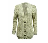 Pretty Attitude Womens Ladies Chunky Cable Knit Cardigan Button Long Sleeves Grandad Plus Sizes (Beige, 12)