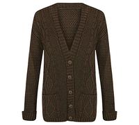 Pretty Attitude Womens Ladies Chunky Cable Knit Cardigan Button Long Sleeves Grandad Plus Sizes (Brown, 26)