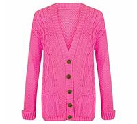 Pretty Attitude Womens Ladies Chunky Cable Knit Cardigan Button Long Sleeves Grandad Plus Sizes (Cerise, 24)
