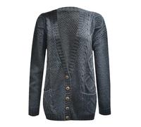 Pretty Attitude Womens Ladies Chunky Cable Knit Cardigan Button Long Sleeves Grandad Plus Sizes (Charcoal, 12)