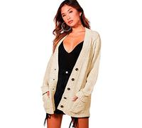 Pretty Attitude Womens Ladies Chunky Cable Knit Cardigan Button Long Sleeves Grandad Plus Sizes (Cream, 16)