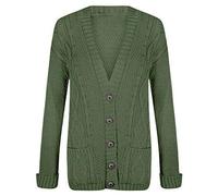 Pretty Attitude Womens Ladies Chunky Cable Knit Cardigan Button Long Sleeves Grandad Plus Sizes (Khaki, 8)