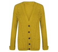 Pretty Attitude Womens Ladies Chunky Cable Knit Cardigan Button Long Sleeves Grandad Plus Sizes (Mustard, 14)