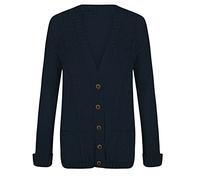 Pretty Attitude Womens Ladies Chunky Cable Knit Cardigan Button Long Sleeves Grandad Plus Sizes (Navy, 8)