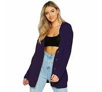 Pretty Attitude Womens Ladies Chunky Cable Knit Cardigan Button Long Sleeves Grandad Plus Sizes (Purple, 18)