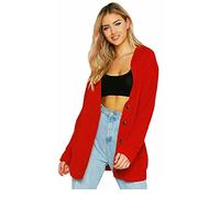 Pretty Attitude Womens Ladies Chunky Cable Knit Cardigan Button Long Sleeves Grandad Plus Sizes (Red, 26)