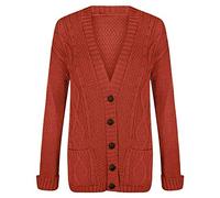 Pretty Attitude Womens Ladies Chunky Cable Knit Cardigan Button Long Sleeves Grandad Plus Sizes (Rust, 18)