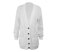 Pretty Attitude Womens Ladies Chunky Cable Knit Cardigan Button Long Sleeves Grandad Plus Sizes (White, 26)