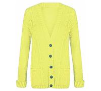 Pretty Attitude Womens Ladies Chunky Cable Knit Cardigan Button Long Sleeves Grandad Plus Sizes (Yellow, 22)
