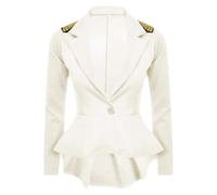 pretty attitude Womens Ladies One Button Spike Studd Tailored Frill Peplum Blazer Studded Jacket Top UK 8-26 (16, Cream)