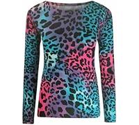 Pretty Attitude Women's Long Sleeve Stretchy T-Shirt Round Neck Printed Casual Ladies Top (8-22) (Numeric_12, Numeric_14, Regular, Regular, Multi Leopard)