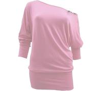 Pretty Attitude Womens One Off-Shoulder Tops with Long Sleeves, Off Shoulder Batwing Jumper, Ladies Batwing Top (UK, Numeric, 12, 14, Regular, Regular, Baby Pink)