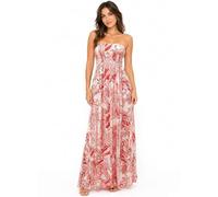 Pretty Attitude Womens Printed Strapless Shirred Bandeau Shearing Boobtube Long Maxi Dress UK Size 8 to 22 (UK, Numeric, 12, 14, Regular, Regular, Orange Paisley)