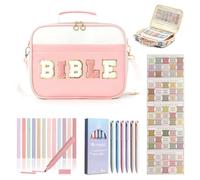 Pretty Bible Bag for Women - Floral Chenille Letter Design, Bibles Quilted Carrying Tote Bags with Shoulder Strap, 75 Chapter Positioning Tags, 12 Highlighters and 6 Colored Pens