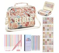 Pretty Bible Bag for Women - Floral Chenille Letter Design, Bibles Quilted Carrying Tote Bags with Shoulder Strap, 75 Chapter Positioning Tags, 12 Highlighters and 6 Colored Pens