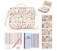 Pretty Bible Bag for Women - Floral Chenille Letter Design, Bibles Quilted Carrying Tote Bags with Shoulder Strap, 75 Chapter Positioning Tags, 12 Highlighters and 6 Colored Pens