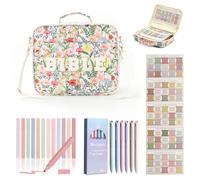 Pretty Bible Bag for Women - Floral Chenille Letter Design, Bibles Quilted Carrying Tote Bags with Shoulder Strap, 75 Chapter Positioning Tags, 12 Highlighters and 6 Colored Pens