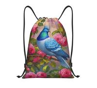 Pretty Bird Whith Flowers Sports Backpack Foldable Sports Drawstring Stylish Draw String Back Bag For Men Hunting Shopping 39X46Cm