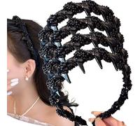 Pretty Black Beaded Everyday Headband, Elegant Headbands for Women, Vintage High Cranium Bling Headbands, Plastic Non Slip Hair Bands for Thin Hair - Wedding, Party, Makeup(4pcs)