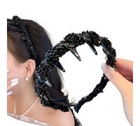 Pretty Black Beaded Everyday Headband, Elegant Headbands for Women, Vintage High Cranium Bling Headbands, Plastic Non Slip Hair Bands for Thin Hair - Wedding, Party, Makeup(1pc)