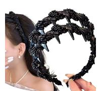 Pretty Black Beaded Everyday Headband, Elegant Headbands for Women, Vintage High Cranium Bling Headbands, Plastic Non Slip Hair Bands for Thin Hair - Wedding, Party, Makeup(2pcs)
