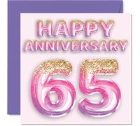 Pretty Blue Sapphire Anniversary Card for Wife Girlfriend Husband Boyfriend - Pink Purple Glitter Balloon - Happy 65th Anniversary Cards Family, 145mm Greeting Cards Anniversaries