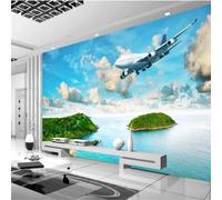 Pretty Blue Skies White Clouds Seaside Islands Aeroplanes 3D Wallpaper Silky Texture Home Study Office Grey Dining Room Sofa Bedroom Living Room TV Backdrop-350cm×256cm