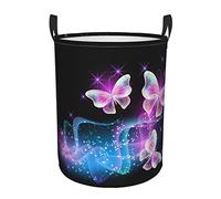 Pretty Butterflies Print Dirty Clothes Hamper for Women Girls Collapsible Black Laundry Basket with Handles Washing Storage Bin for Clothes Toys Bedroom Bathroom, Large 19.6" x 15.7"