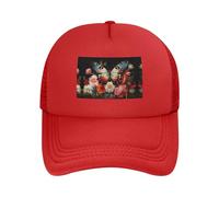 Pretty Butterfly Flowers Black Printed Adjustable Mesh Baseball Cap - Unisex, Outdoor Running and Fishing Sun Hat, Red, One size