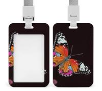 Pretty Butterfly Id Badge Holder with Lanyard, Clear Vertical Card Protector Waterproof, Breakaway Safety Neck Strap, Heavy Duty Name Tag Holder for Nurse Teacher Officer Staff Women Men